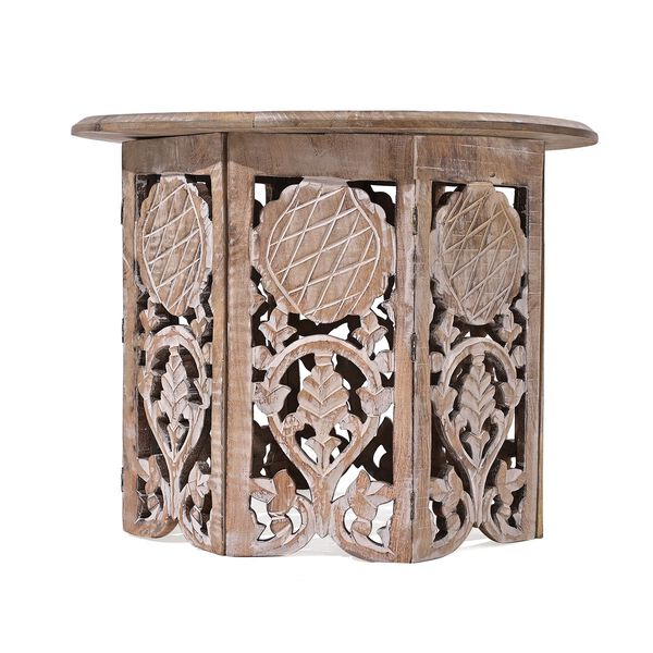 NAKKASHI Tisch Mangoholz handgeschnitzt sechseckig 68 x 68 x 49 cm Weiß image number 3
