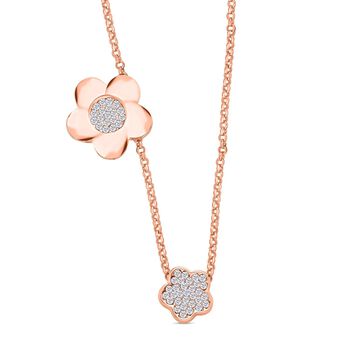 Wei&szlig;e Kristall-Halskette in Ros&eacute;goldton, 50 cm - 0,50 ct.