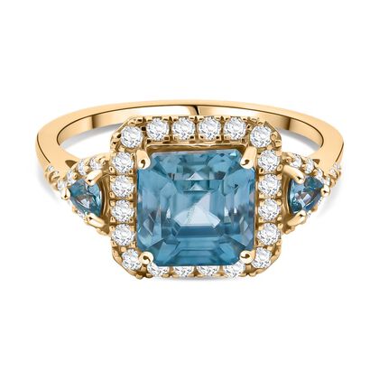 AAA Blauer Zirkon, Wei&szlig;er Diamant Ring 585 Gold (Gr&ouml;&szlig;e 20.00) ca. 5.05 ct