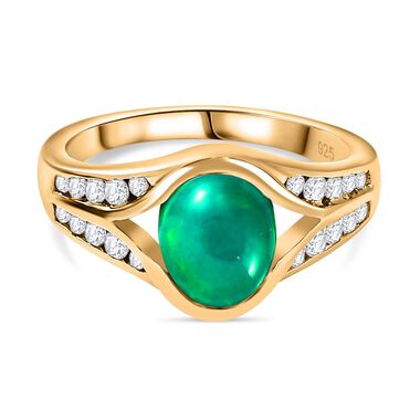 AA grüner äthiopischer Welo Opal und Zirkon-Ring - 1,42 ct.