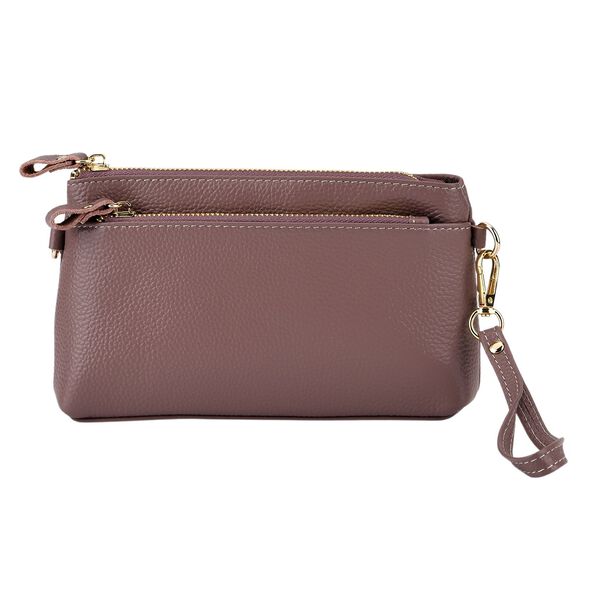 Echtleder Crossbody Tasche, mehrere Rei&szlig;verschlussf&auml;cher, verstellbarer Schulterriemen, 21,5x4x13cm, Violett image number 6