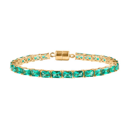 LUXURIANT - AAA Lab Grown Kolumbianischer Smaragd Armband ca. 19 cm 925 Silber 750 Gelbgold Vermeil ca. 15.80 ct