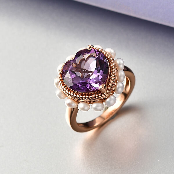 D'Joy AAA Rose De France Amethyst und S&uuml;&szlig;wasser Perle Ring image number 1