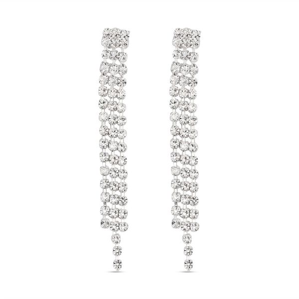 2er Set Wei&szlig;e Kristall-Halskette mit Ohrringe im Schmuckset, Silberfarben image number 4