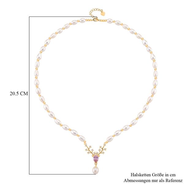 Wei&szlig;e S&uuml;&szlig;wasser Perle, Rosa Zirkonia Halskette ca. 50cm + 2.5cm extender, Nickelfreies Messing gelb vergoldet image number 5