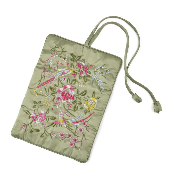 Schmuckorganizer aus Satin mit Stickerei und 5 Premium-Poliertüchern, 20x9cm, Olive image number 12