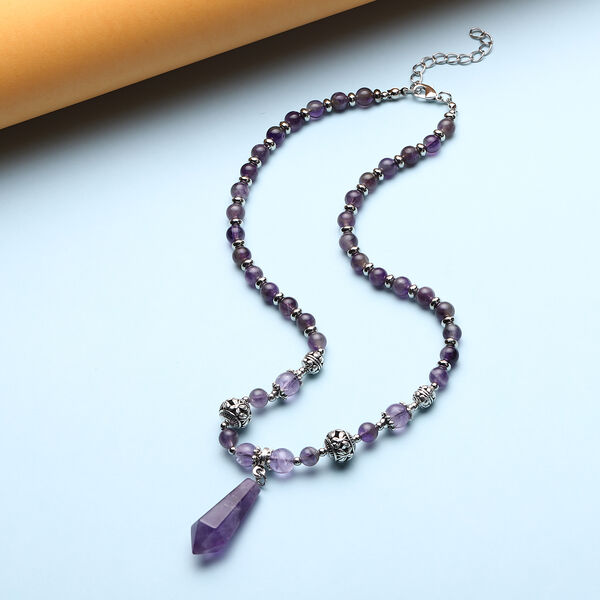 Afrikanische Amethyst-Halskette, ca. 45 cm, silberfarben ca. 101,00 ct image number 1