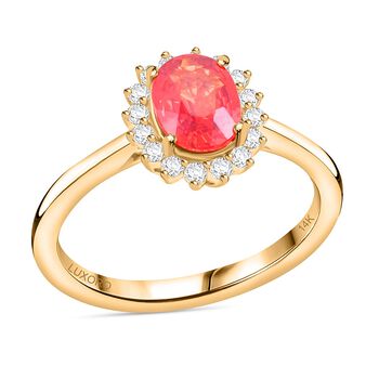 LUXURO AAA Roter Saphir, Wei&szlig;er Diamant AGI zertifiziert Ring 585 Gelb Gold (Gr&ouml;&szlig;e 19.00) ca. 1,75 ct