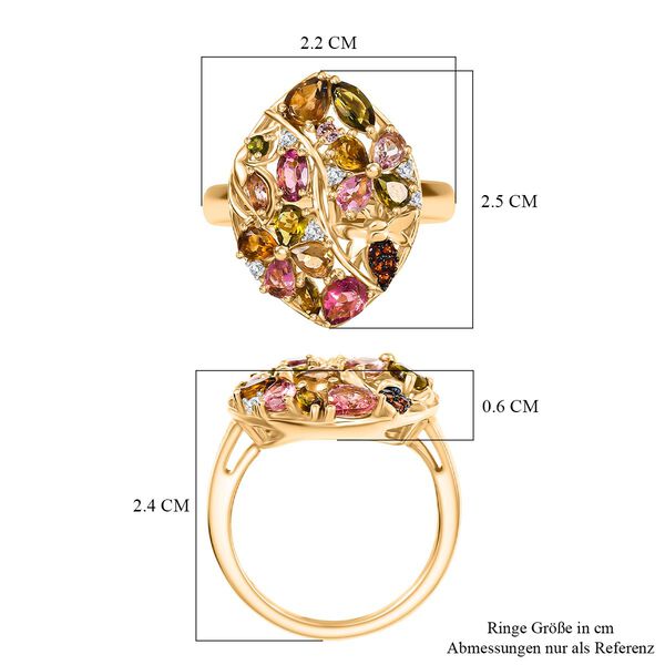 AA Mehrfarbig-Turmalin Ring 925 Silber 750 Gelbgold Vermeil (Gr&ouml;&szlig;e 17.00) ca. 2,70 ct image number 8