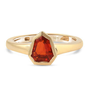 Mexikanischer Kirschfeuer-Opal Solit&auml;r Ring 925 Silber vergoldet (Gr&ouml;&szlig;e 19.00) ca. 0,58 ct