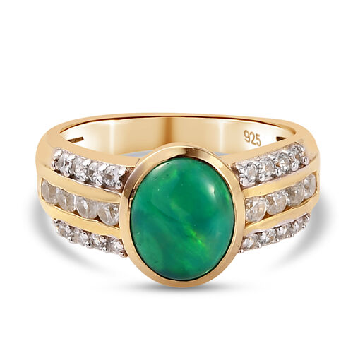 Grün gefärbter äthiopischer Opal und Zirkon Ring 925 Silber vergoldet  ca. 1,82 ct image number 0