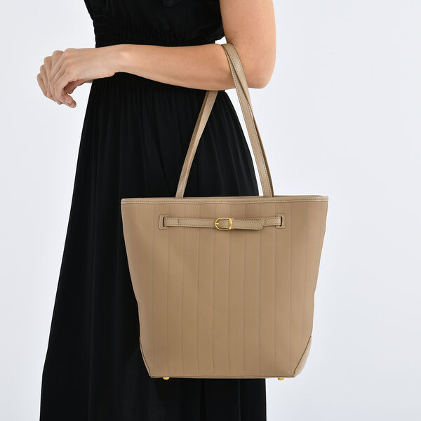 Tragetasche aus echtem Leder mit dekorativer Schnalle und zwei Griffen, 25&times;11&times;32 cm, Khaki image number 2