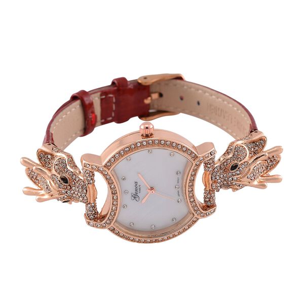 GENOA TIME V2 Kristall Uhr mit japanischem Miyota-Uhrwerk und rotem Lederarmband in Roségoldton, 24cm image number 4
