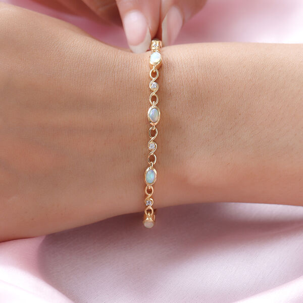 Nat&uuml;rliches, &auml;thiopisches Opal wei&szlig;es Zirkon-Armband, ca. 20 cm, 925 Silber vergoldet ca. 1,73 ct image number 3