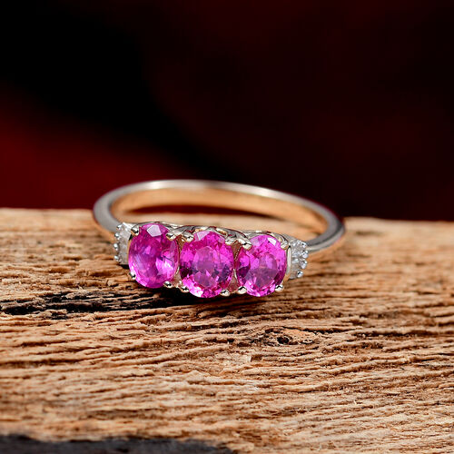 AAA Rubin, Weißer Diamant Ring 375 Gold (Größe 17.00) ca. 1,30 ct image number 1