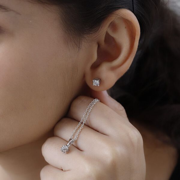 2er-Set- wei&szlig;er Diamant-Anh&auml;nger und Ohrringe image number 3