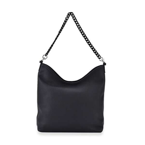 Hobo Umh&auml;ngetasche aus Echtleder mit Ketten- und Lederriemen, ca. 31x11x32,5 cm, Schwarz
