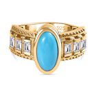 AA Sleeping Beauty T&uuml;rkis, Wei&szlig;er Zirkon Ring 925 Silber Gelbgold Vermeil (Gr&ouml;&szlig;e 17.00) ca. 2,82 ct