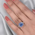 LUSTRO STELLA Hergestellt mit Fancy Blauem ZIRKONIA Asscher Schliff Ring 925 Silber Platin-Überzug (Größe 16.00) ca. 6,84 ct image number 2