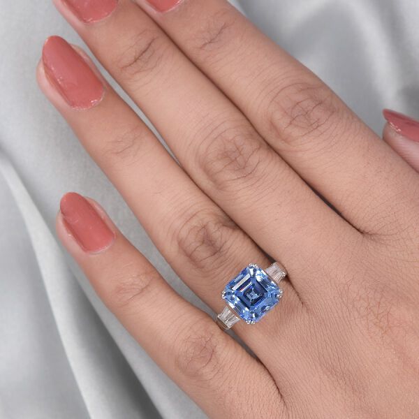 LUSTRO STELLA Hergestellt mit Fancy Blauem ZIRKONIA Asscher Schliff Ring 925 Silber Platin-&Uuml;berzug (Gr&ouml;&szlig;e 16.00) ca. 6,84 ct image number 3