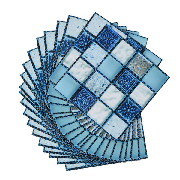 20er-Set - Mosaik-Wandaufkleber, Blau-Weiß image number 2
