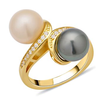 Wei&szlig;e S&uuml;dsee Perle (8-9 mm), Tahiti Perle (8-9mm) Ring 925 Silber Gelbgold Vermeil
