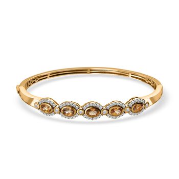 AA Nat&uuml;rlicher goldener Tansanit, wei&szlig;er Zirkon Armreif, ca. 19 cm, 925 Silber Gelbgold Vermeil, ca. 4.37 ct