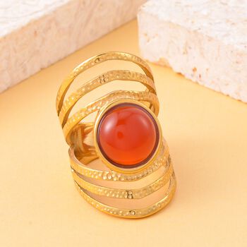 Roter Achat Ring 316L Edelstahl, (Gr&ouml;&szlig;e 16.00) ca.0 vergoldet 5.00 ct