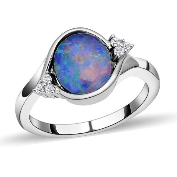 Boulder Opal Triplett und Zirkon-Bypass-Ring, 925 Silber rhodiniert, 2,22 ct. image number 4