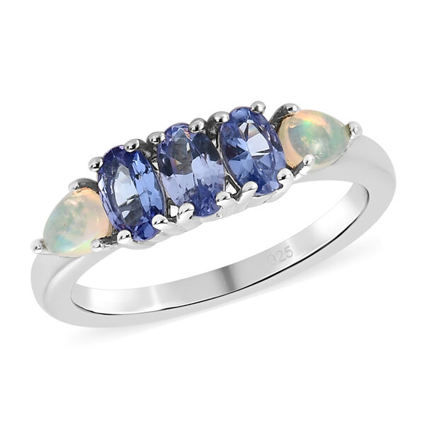 Tansanit und nat&uuml;rlicher, &auml;thiopischer Opal-Ring, 925 Silber platiniert  ca. 0,86 ct image number 4