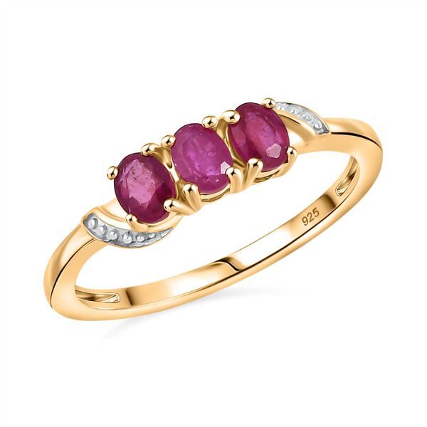 AA Afrikanischer Rubin (Fissure gef&uuml;llt) Ring 925 Silber 750 Gelb Vergoldet (Gr&ouml;&szlig;e 19.00) ca. 0,76 ct image number 4