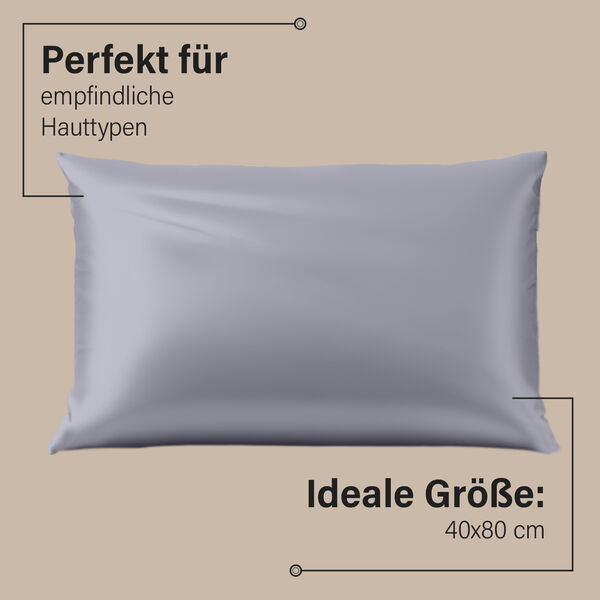 SERENITY NIGHT: Premium-Kollektion, 2er-Set - Kissenbez&uuml;ge aus 100% Maulbeerseide, Grau&nbsp; image number 2
