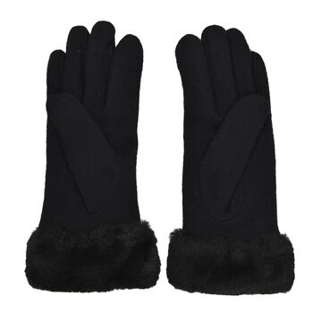 LA MAREY - Kaschmirwolle Handschuhe mit Kunstfell Bord&uuml;re,  Schwarz