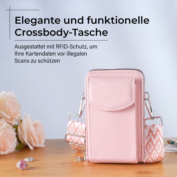 Crossbody Tasche mit RFID-Schutz, 11x6x17,5cm, Rosa image number 2