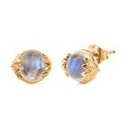 Regenbogen Mondstein Ohrringe 925 Silber 750 Gelbgold Vermeil ca. 12.40 ct