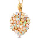 Natürlicher, äthiopischer Welo Opal-Anhänger mit Kette, 925 Silber vergoldet ca. 3,61 ct