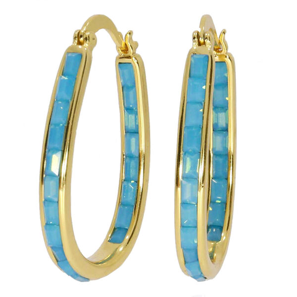 Himmelblaue Kristall-Ovale Reif-Creolen, Messing vergoldet