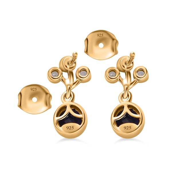 Masoala Saphir (Fissure gef&uuml;llt), wei&szlig;er Zirkon Ohrringe, 925 Silber Gelbgold Vermeil ca. 1.75 ct image number 5