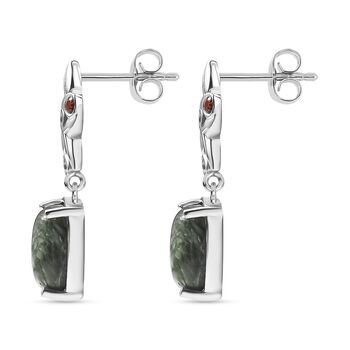 Viktorianische Bl&uuml;te - Sibirischer Seraphinite, Rote Granat Ohrringe, 925 Silber platiniert ca. 6,61 ct