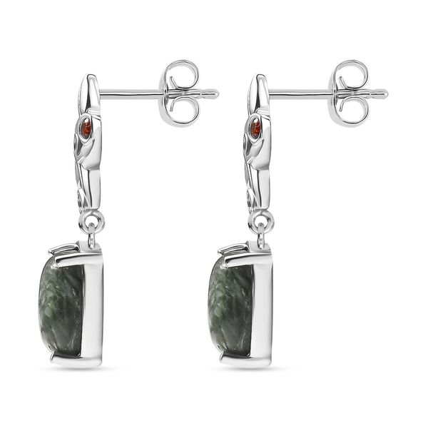 Viktorianische Bl&uuml;te - Sibirischer Seraphinite, Rote Granat Ohrringe, 925 Silber platiniert ca. 6,61 ct image number 4