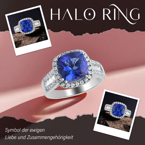 RHAPSODY AAAA Tansanit und VS EF Diamant Halo Ring in 950 Platin - 4,30 ct. image number 2