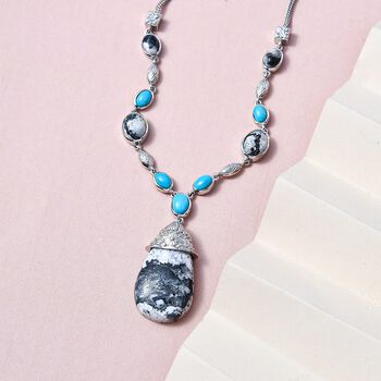 Wei&szlig;e B&uuml;ffel und nat&uuml;rliche Sleeping Beauty T&uuml;rkis-Halskette, 45 cm - 33,93 ct.