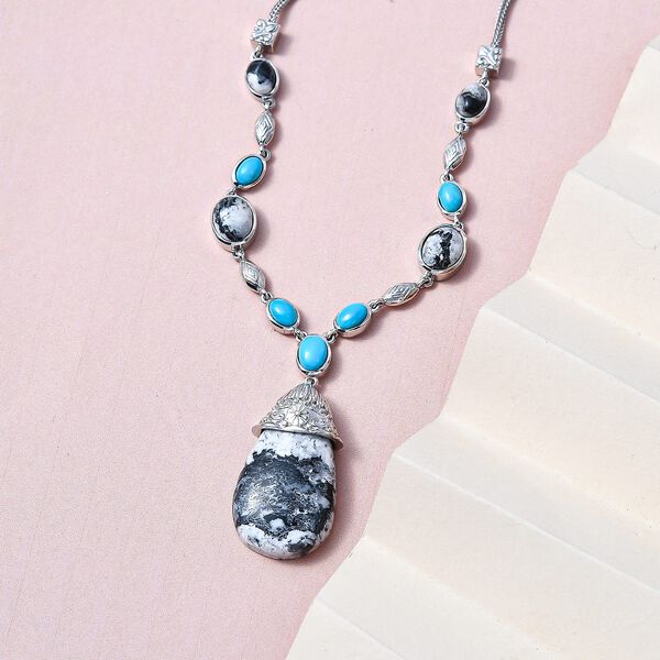 Wei&szlig;e B&uuml;ffel und nat&uuml;rliche Sleeping Beauty T&uuml;rkis-Halskette, 45 cm - 33,93 ct. image number 3