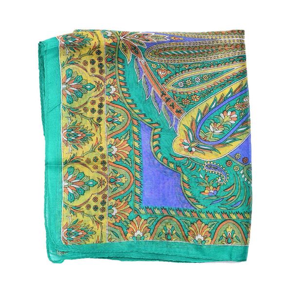 Bedruckter 100% Satin-Seidenschal, 48x160cm, Paisley Grün image number 5