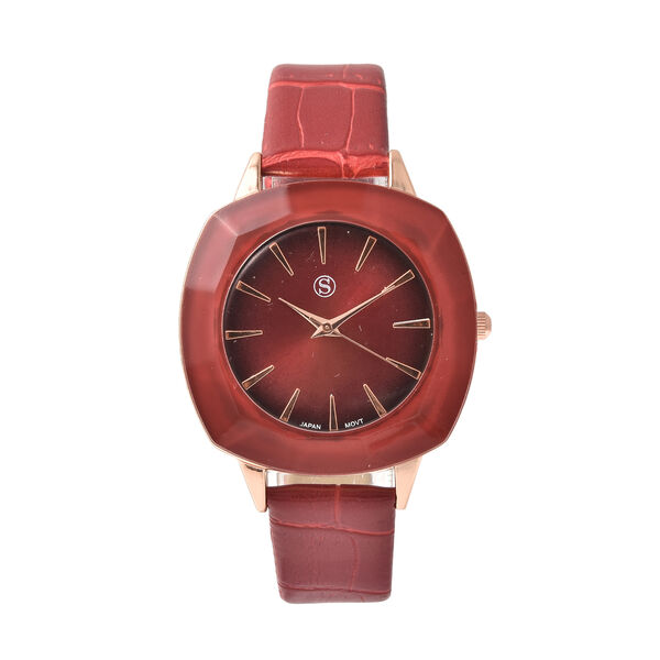 Strada - Elegante Damen-Uhr, PU-Leder Armband, wasserdicht, japanisches Uhrwerk, Rot image number 0