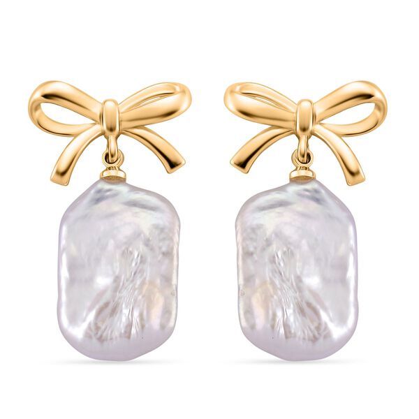 Wei&szlig;e Keshi Perle Ohrringe Nickelfreies Messing, Goldfarben image number 0