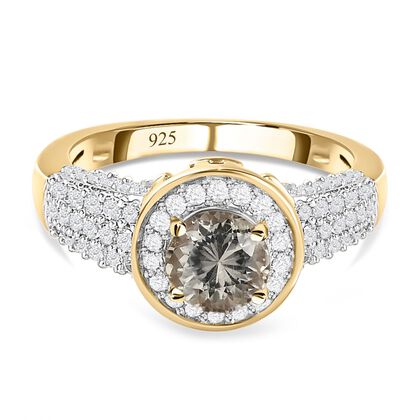 AAA Turkizit und wei&szlig;er Zirkon-Ring, 925 Silber Gelbgold Vermeil (Gr&ouml;&szlig;e 19.00) ca. 1,77 ct