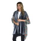 TAMSY - Kimono aus Samt mit Blumenstickerei, Einheitsgröße Grau