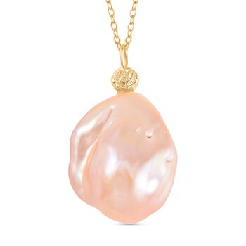 13-16mm Pfirsich-Barockperle Anh&auml;nger mit 50cm Kette