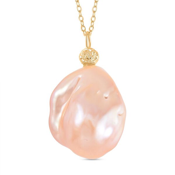 13-16mm Pfirsich-Barockperle Anh&auml;nger mit 50cm Kette